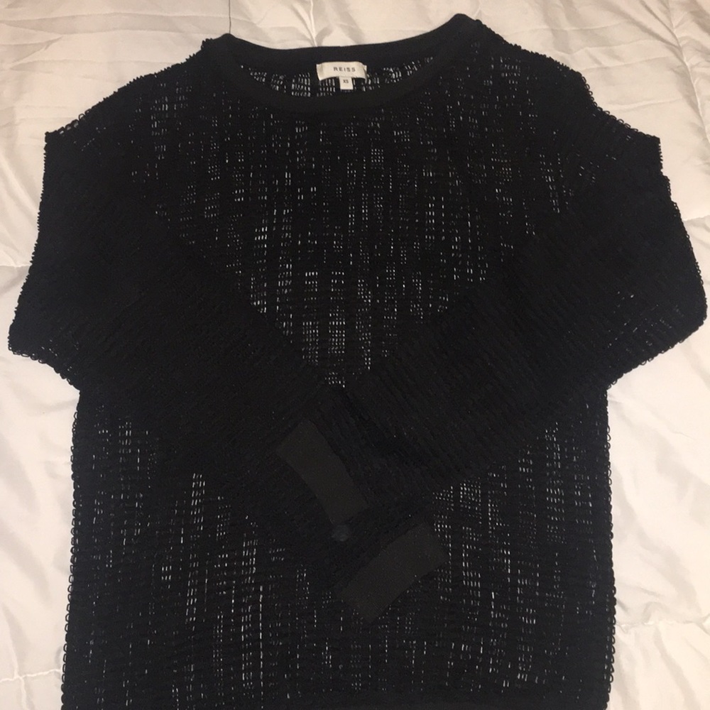 Reiss Crewneck Long-Sleeve Sheer Ribbed Knit Top